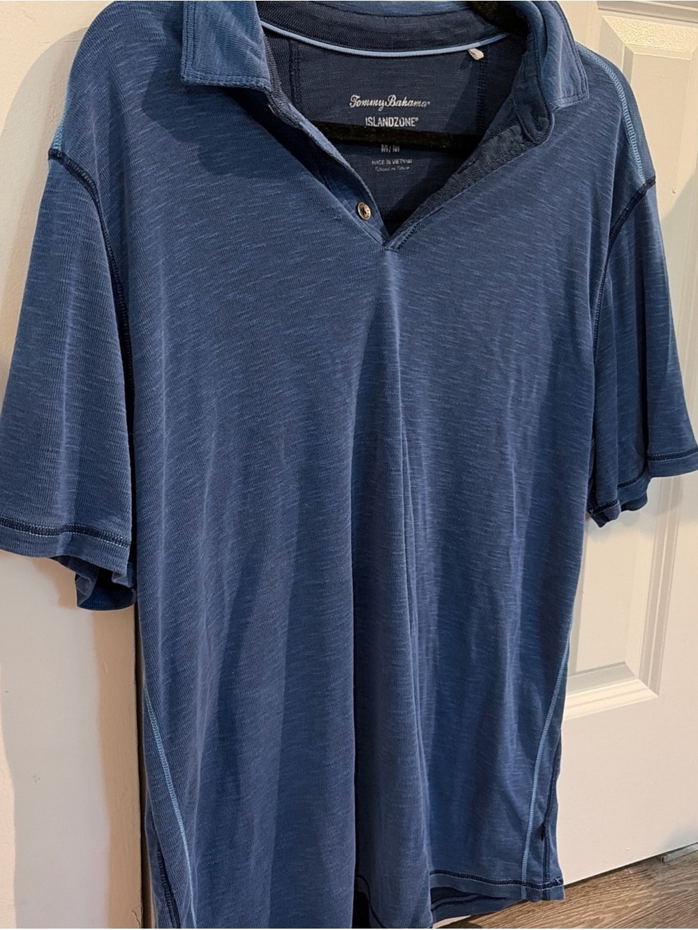 Tommy Bahama Blue Short-Sleeve Polo with Subtle Texture - Picture 2 of 7